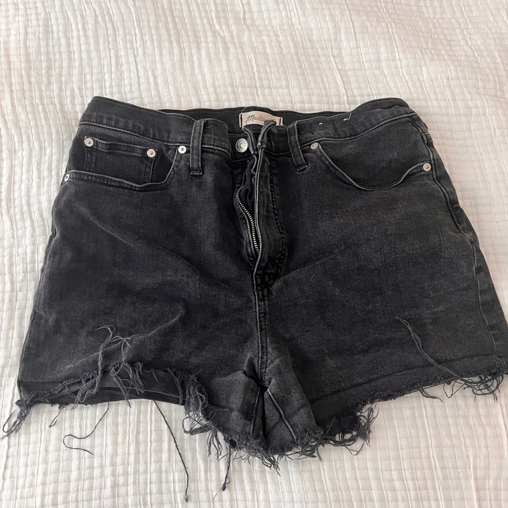 Black Denim Frayed Hem Shorts